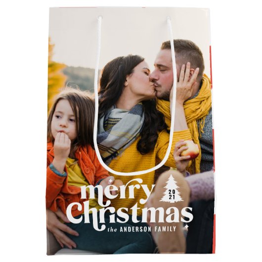 Vrolijk kerstfeest moderne typografie  1 foto medium cadeauzakje (Achterkant)