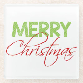 Vrolijk kerstfeest | Moderne typografie-feestglas Glazen Onderzetter