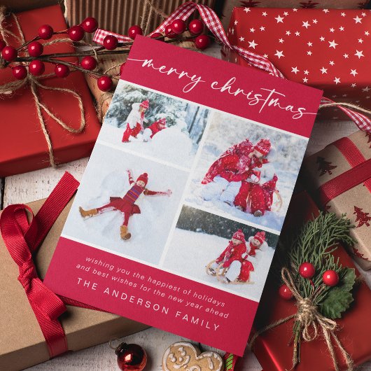 Vrolijk kerstfeest | Moderne vier foto Feestdagenkaart