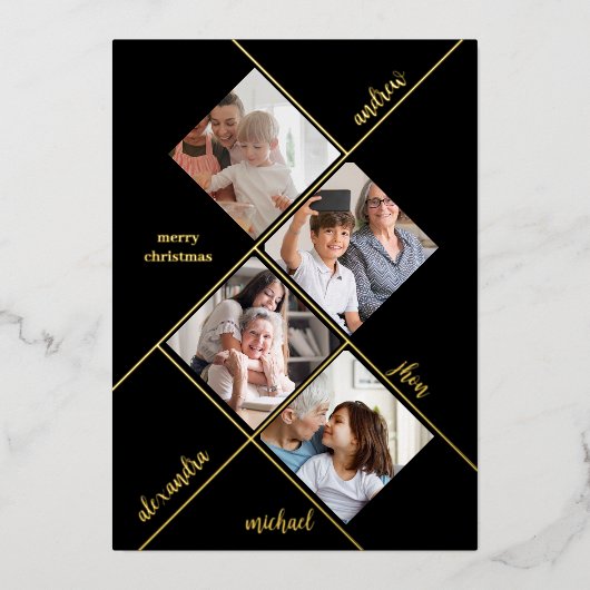 Vrolijk kerstfeest | Moderne vier fotocollage Folie Feestdagenkaart (Voorkant)
