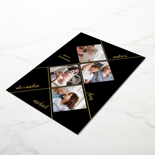 Vrolijk kerstfeest | Moderne vier fotocollage Folie Feestdagenkaart (Gedraaid)