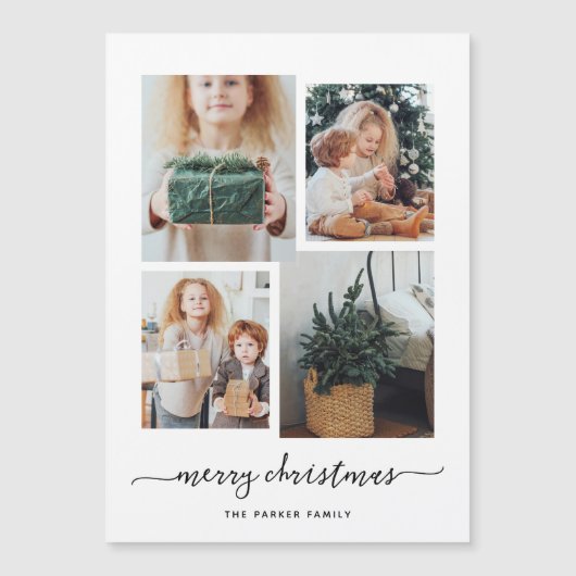 Vrolijk kerstfeest | Moderne vier fotocollage Magnetische Uitnodiging (Voorkant)