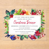 Vrolijk kerstfeest Moderne Waterverf kerstdiner Acryl Uitnodigingen (Voorkant)
