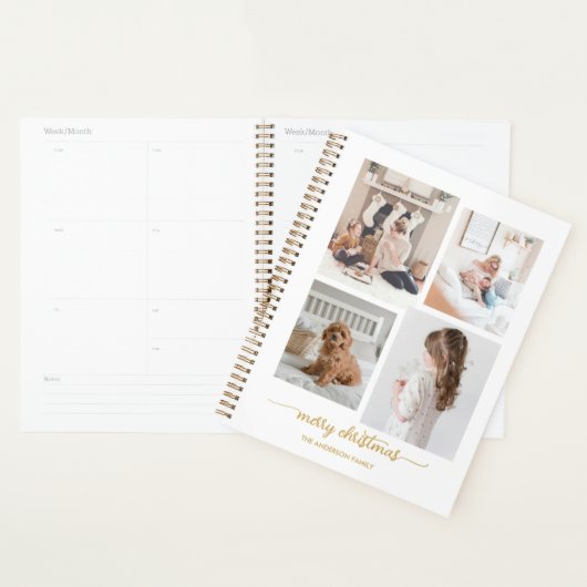 vrolijk kerstfeest | Moderne, Witte Vier Fotocolla Planner (Display)