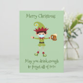 Vrolijk kerstfeest Moge je genoeg Drinken in Elf 2 Feestdagenkaart (Staand voorkant)