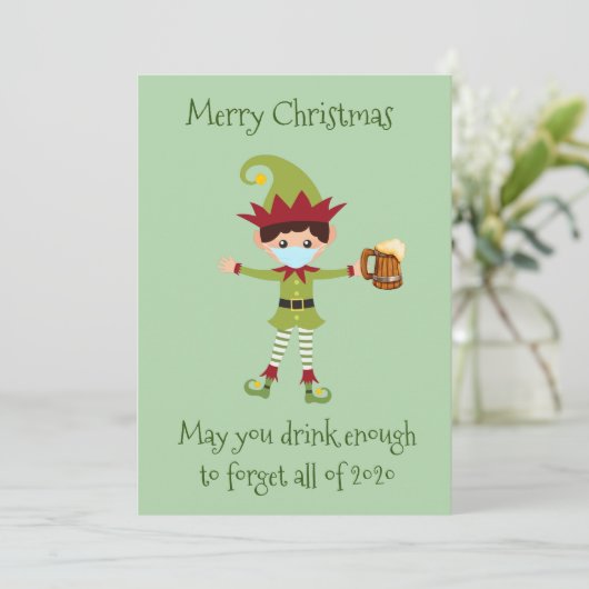 Vrolijk kerstfeest Moge je genoeg Drinken in Elf 2 Feestdagenkaart (Staand voorkant)