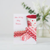 Vrolijk kerstfeest Mok en lint Snoep Feestdagenkaart (Staand voorkant)