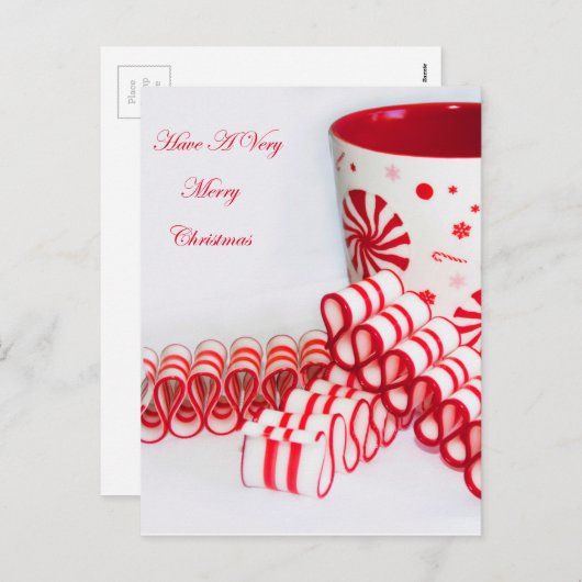 Vrolijk kerstfeest Mok en lint Snoep Feestdagenkaart (Voorkant / Achterkant)