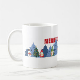 Vrolijk kerstfeest Mok. Gnomen, Snowmen, Pijnbomen Koffiemok