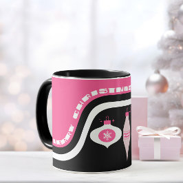 Vrolijk kerstfeest Mok met roze en zwarte Ornament
