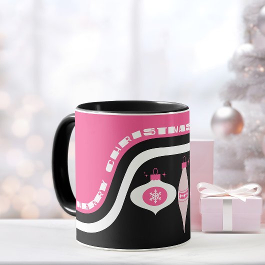 Vrolijk kerstfeest Mok met roze en zwarte Ornament