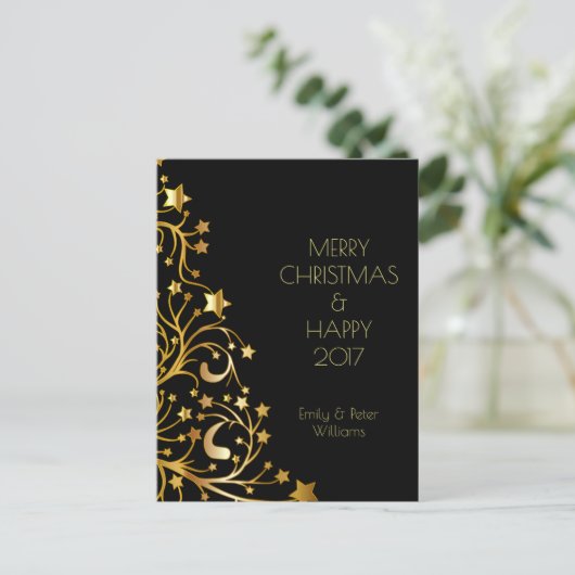 Vrolijk kerstfeest, mooi nieuwjaar gouden sterren  feestdagenkaart (Staand voorkant)