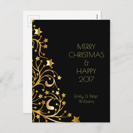 Vrolijk kerstfeest, mooi nieuwjaar gouden sterren  feestdagenkaart (Voorkant / Achterkant)