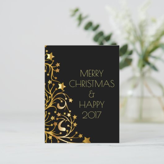 Vrolijk kerstfeest, mooi nieuwjaar gouden sterren  feestdagenkaart (Staand voorkant)