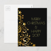 Vrolijk kerstfeest, mooi nieuwjaar gouden sterren  feestdagenkaart (Voorkant / Achterkant)