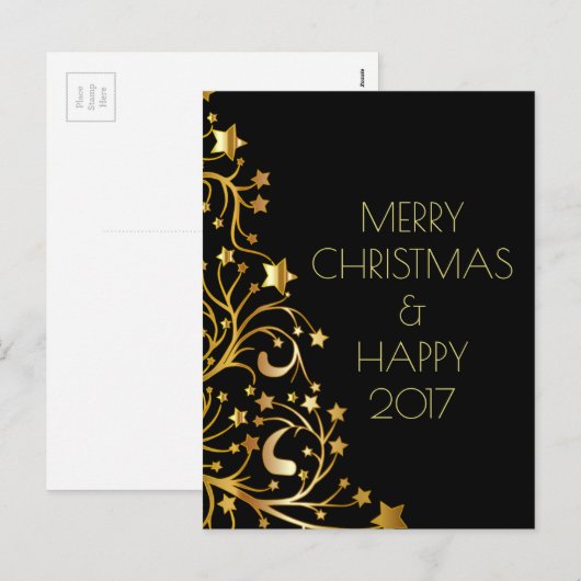 Vrolijk kerstfeest, mooi nieuwjaar gouden sterren  feestdagenkaart (Voorkant / Achterkant)