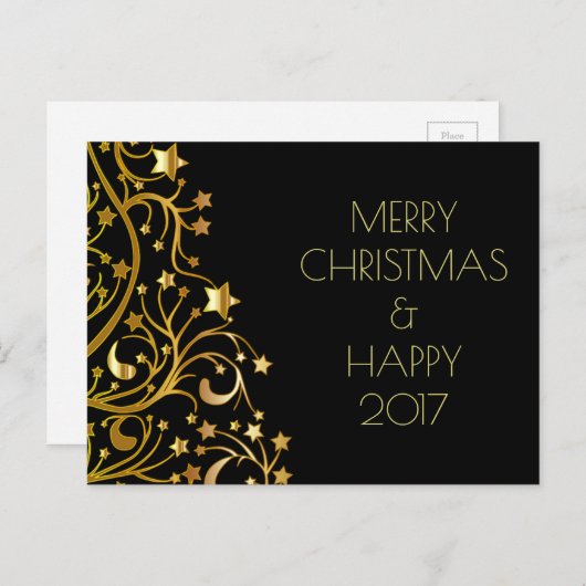 Vrolijk kerstfeest, mooi nieuwjaar gouden sterren  feestdagenkaart (Voorkant / Achterkant)