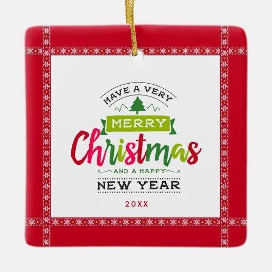 Vrolijk kerstfeest, mooi nieuwjaar keramisch ornament (Voorkant)