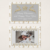 Vrolijk kerstfeest, mooi nieuwjaar naam grijs goud visitekaartje (Voorkant /achterkant)