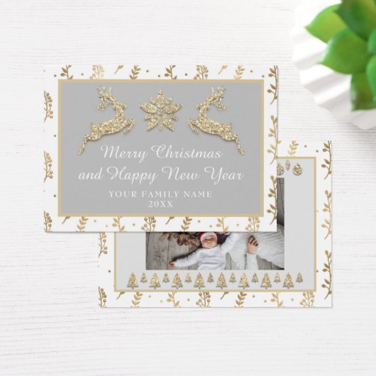 Vrolijk kerstfeest, mooi nieuwjaar naam grijs goud visitekaartje (Bureau)