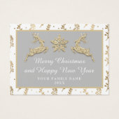 Vrolijk kerstfeest, mooi nieuwjaar naam grijs goud visitekaartje (Voorkant)