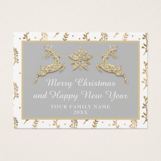 Vrolijk kerstfeest, mooi nieuwjaar naam grijs goud visitekaartje (Voorkant)