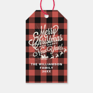 Vrolijk kerstfeest, mooi nieuwjaar rood cadeaulabel