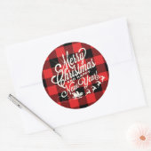 Vrolijk kerstfeest, mooi nieuwjaar rood zwart ronde sticker (Envelop)