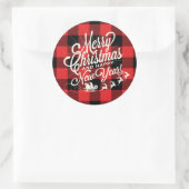 Vrolijk kerstfeest, mooi nieuwjaar rood zwart ronde sticker (Tas)