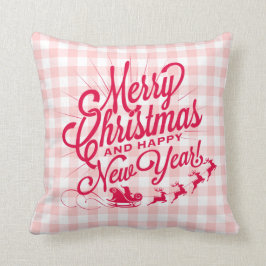 Vrolijk kerstfeest, mooi nieuwjaar roze cheque kussen
