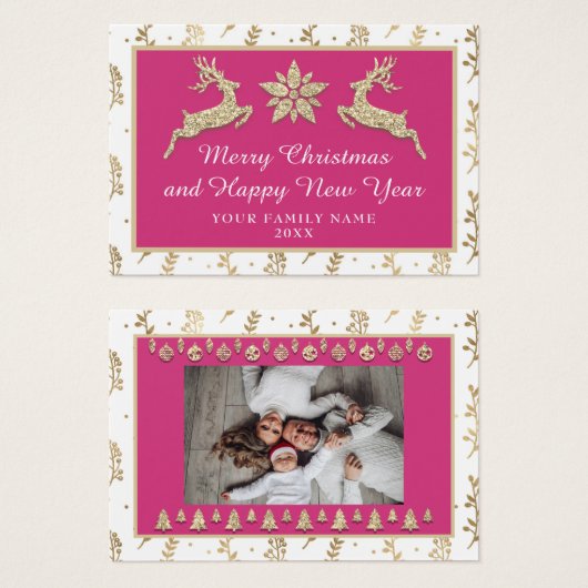 Vrolijk kerstfeest, mooi nieuwjaar Roze Gold Visitekaartje (Voorkant /achterkant)