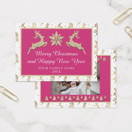 Vrolijk kerstfeest, mooi nieuwjaar Roze Gold Visitekaartje (Kantoor)
