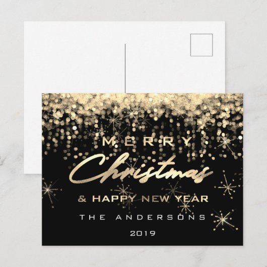 Vrolijk kerstfeest, mooi nieuwjaar zwart gouden la briefkaart (Voorkant / Achterkant)