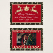 Vrolijk kerstfeest, mooi nieuwjaar, zwart rood visitekaartje (Voorkant /achterkant)