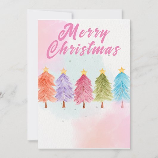 vrolijk kerstfeest mooie waterverftekeningen bomen feestdagenkaart (Voorkant)