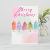 vrolijk kerstfeest mooie waterverftekeningen bomen feestdagenkaart (Staand voorkant)