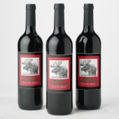 Vrolijk kerstfeest MOOSE Wijn Etiket (Flessen)