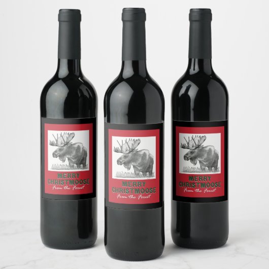 Vrolijk kerstfeest MOOSE Wijn Etiket (Flessen)
