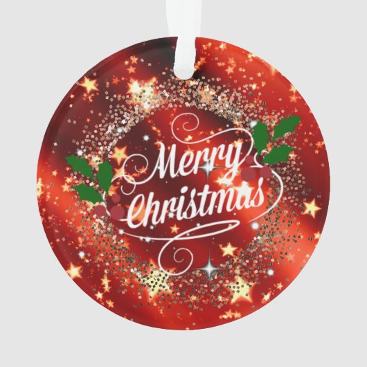 Vrolijk kerstfeest, mousserend rood en goud, ornament (achterkant)