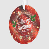 Vrolijk kerstfeest, mousserend rood en goud, ornament (voorkant)