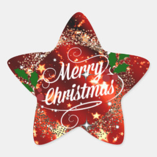 Vrolijk kerstfeest, mousserend rood en gouddesign ster sticker