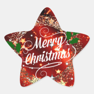 Vrolijk kerstfeest, mousserend rood en gouddesign ster sticker