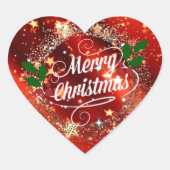 Vrolijk kerstfeest, mousserend rood en goudvormig  hart sticker (Voorkant)