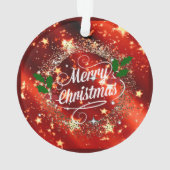 Vrolijk kerstfeest, mousserend rood en goudvormig  ornament (achterkant)