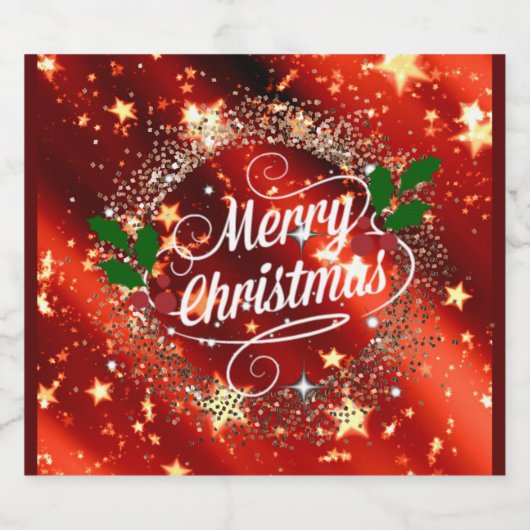 Vrolijk kerstfeest, mousserend rood en goudvormig sparkling wijnetiket (Enkel label)