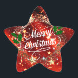 Vrolijk kerstfeest, mousserend rood en goudvormig  ster sticker<br><div class="desc">Merry Christmas,  foliday red and sparkling gold design</div>