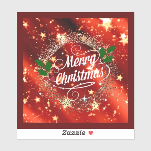 Vrolijk kerstfeest, mousserend rood en goudvormig  sticker (Vel)