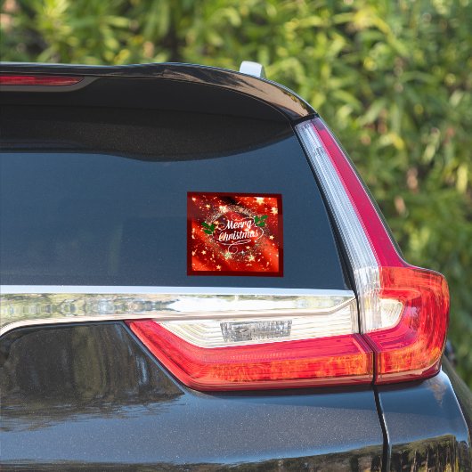 Vrolijk kerstfeest, mousserend rood en goudvormig  sticker (Auto Zijkant)