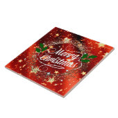 Vrolijk kerstfeest, mousserend rood en goudvormig  tegeltje (Zijkant)