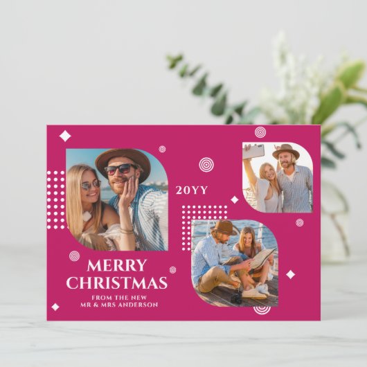 Vrolijk kerstfeest Mr & Mrs. 3 Foto Collage Modern (Staand voorkant)